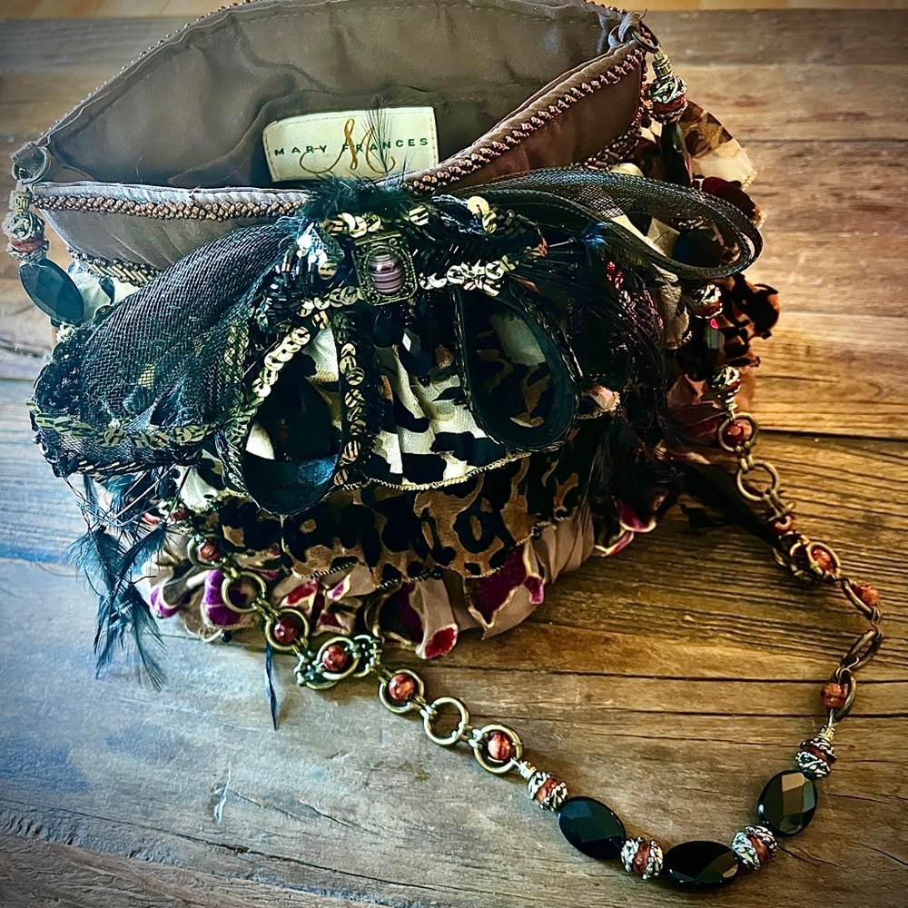Vintage Mary Frances feathers and beads handbag.